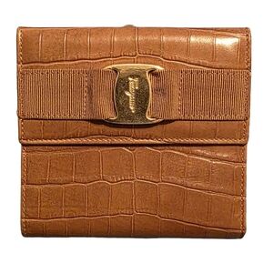 Salvatore Ferragamo Tan Croc-Embossed Wallet